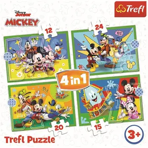 Trefl 4en1, 4, 12 à 24 Éléments Puzzles avec Personnages Disney, Mouse, Différents Degrés de Difficulté, pour Enfants à partir de 3 Ans, 34616, Mickey, Entre Amis pas cher