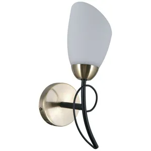 Comparateur de prix : Italux Applique murale stylisée noire, bronze antique 1 lumière avec abat-jour blanc, E27