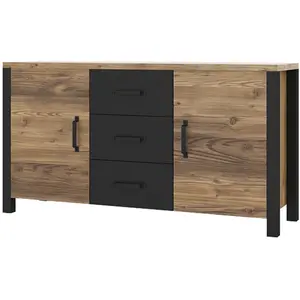 Petits meubles Buffet 2 portes 3 tiroirs stratifiés beige noir pas cher