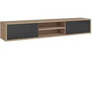 Meuble TV 2 portes 180 cm stratifiés gris et beige pas cher
