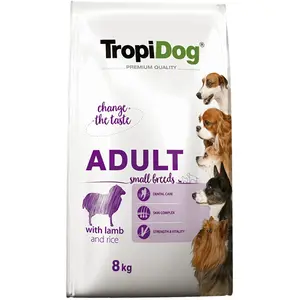 Comparateur de prix : 8kg Tropidog premium adulte petit agneau & riz nourriture pour chien sec
