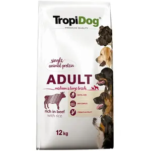 12kg Tropidog Premium Adult medium & large boeuf & riz nourriture pour chien sec pas cher