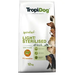 Nourriture sèche hypocalorique pour Chiens Adultes TROPIDOG Premium Light 12kgVendu parzooplus