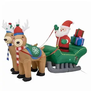 JUMI Décoration de Noël Père Noël Gonflable Traîneau Renne 130 cm pas cher