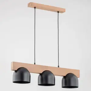 Envostar Afon suspension à 3 lampes hêtre/noir pas cher