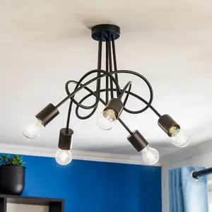 Alfa Plafonnier Tarnow à 5 lampes, noir pas cher
