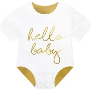 PartyDeco Party Deco Lot de 20 serviettes Hello Baby blanc (16 x 16 cm) pas cher