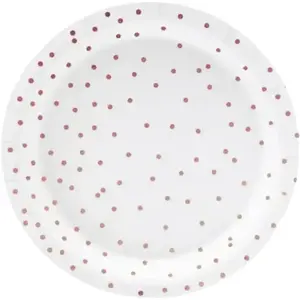 PartyDeco Assiettes En Papier À Pois, Blanc, Or Rose, 18 Cm, 6 Pièces. pas cher
