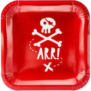 PartyDeco Funidelia 6 Assiettes Rouges carrées Arr! en Carton - Pirates Party pas cher