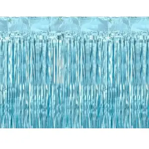 rideau à franges 90x250cm bleu métal - partydeco crt-001me-karton