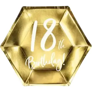 Assiette en papier 18th Birthday doré (Lot de 6) pas cher