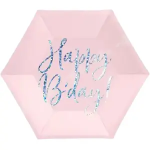 Assiette en papier rose Happy Birthday irisé (Lot de 6) pas cher