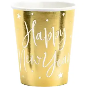 6 GOBELETS CARTON HAPPY NEW YEAR ÉTOILES 22CL OR pas cher