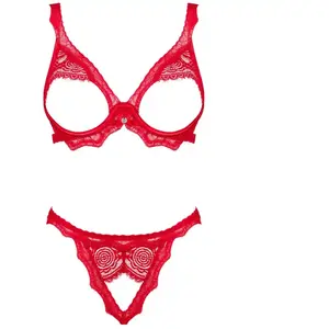 Obsessive - ensemble soutien-gorge ouvert bergamore 2 pièces - rouge xs/s pas cher