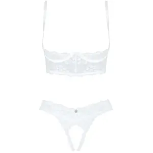 OBSESSIVE SETS Heavenlly - Ensemble Sexy à Entrejambe Ouverte - Blanc pas cher