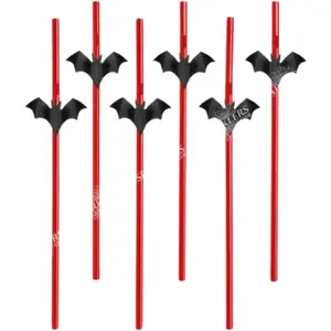 PartyDeco 6 Pailles Chauve-souris 24cm - Rouge pas cher