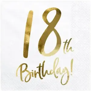 Merkloos / Sans marque PartyDeco SP33-77-18-008 - Serviettes 18. anniversaire - blanc avec inscription doré - 33x33cm (1 VPE / 20 Stk.) pas cher