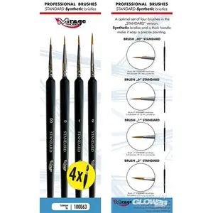 MIRAGE BRUSH SET de Standard de 4 pinceaux dans les tailles : 00, 0, 1, 2 (cheveux : synthétiques)  - Mirage Hobby Pinceau à maquettes  - 4100063 