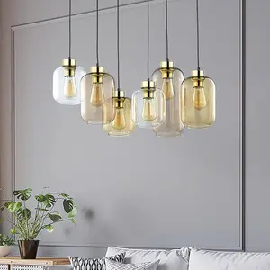 TK Lighting Suspension Marco Brown, à 6 lampes, claire/brune pas cher
