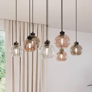 TK Lighting Suspension Cubus, 85 cm, à 8 lampes, transparent/miel/brun, verreVendu parluminaire