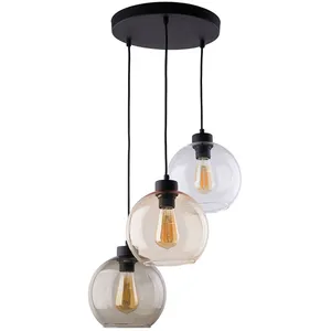 TK Lighting Suspension Cubus, Ø 50 cm, 3 lampes, clair/miel brun, verre