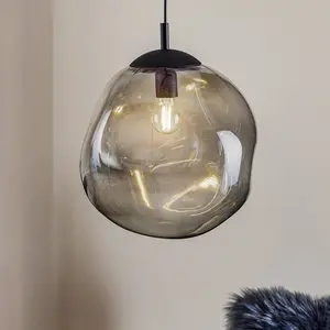 TK Lighting Suspension en verre Sol, Ø 35cm, noir/gris fumée pas cher