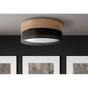 Comparateur de prix : TK Lighting Plafonnier Nicol, noir, aspect bois, Ø 50 cm, 4 x E27