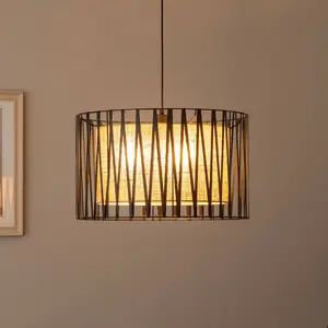 TK Lighting Suspension Harmony, noir, Jute Natur, Ø 50 cm pas cher