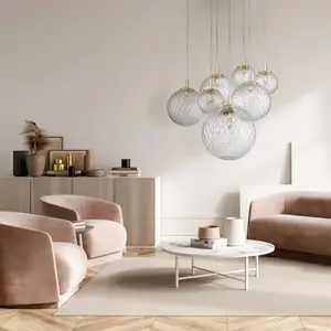 TK Lighting Suspension Cadix en verre, à 7 lampes pas cher