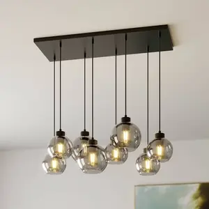 TK Lighting Suspension Cubus, 95 cm de long, à 8 lampes, gris fumé, verre pas cher