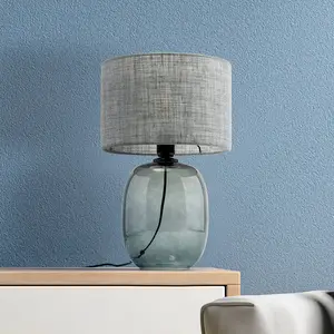 TK Lighting Lampe de table Melody, hauteur 48 cm, verre gris fumé, tex... pas cher