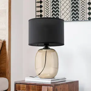 TK Lighting Lampe à poser Melody, hauteur 48 cm, verre brun, textile n...Vendu parluminaire