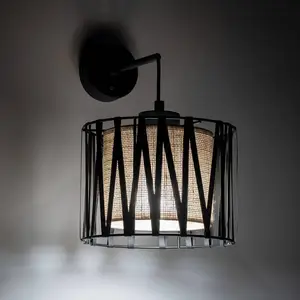 Comparateur de prix : TK Lighting Applique murale Harmony, noir, jute Natur, avec interrupte...