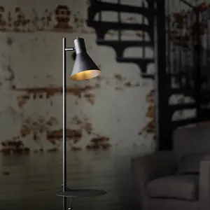 TK Lighting Lampe sur pied Jump, noir, ajustable, tablette