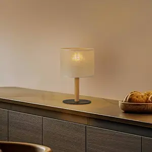 TK Lighting Lampe à poser Deva Nature, tissu, bois pas cher