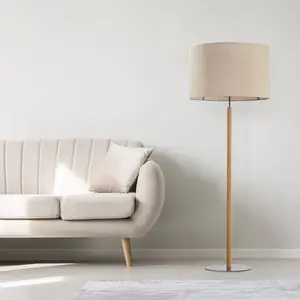 TK Lighting Lampe sur pied Deva Nature, tissu, bois pas cher