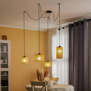 TK Lighting Suspension Juta, à quatre lampes pas cher