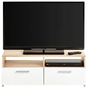 BUT Meuble TV 2 tiroirs/2 niches RANA Chêne/blanc pas cher