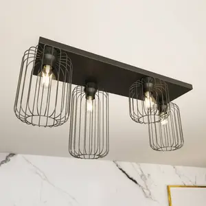 EMIBIG LIGHTING Plafonnier Barn, 4 lampes, 83 cm, noir, métal, E27 pas cher
