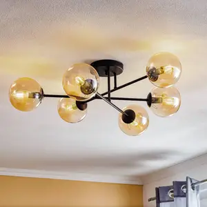 Comparateur de prix : EMIBIG LIGHTING Plafonnier Glassy, noir, ambre, verre, 6 lampes, E14