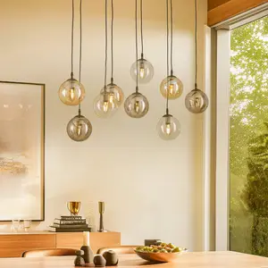EMIBIG LIGHTING Suspension Glassy, 9 lampes, noir, graphite/ambre/clai... pas cher