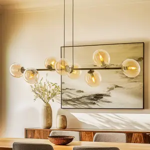 EMIBIG LIGHTING Suspension Glassy, à 8 lampes, noir, ambre, verre, E14 pas cher