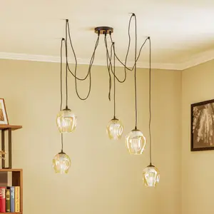 EMIBIG LIGHTING Suspension Starla décentrée 5 lampes ambrée pas cher