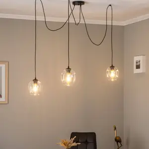 EMIBIG LIGHTING Suspension Starla, décentrée, à 3 lampes, transparente pas cher