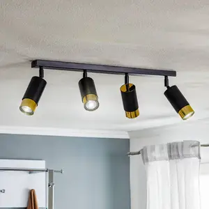 EMIBIG LIGHTING Plafonnier à spots Kumo noir/doré 4 lampes pas cher