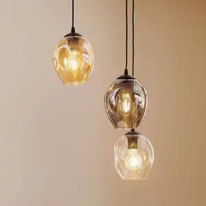 EMIBIG LIGHTING Suspension Starla, verre graphite/ambre/clair, 3 lampes rondes pas cher
