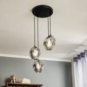 EMIBIG LIGHTING Suspension Starla ronde 4 lampes, verre graphite