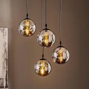 EMIBIG LIGHTING Suspension Glassy, 4 lampes, noir, graphite, verre, E1...