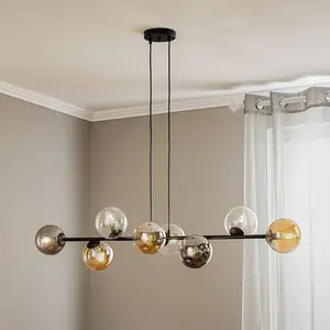 EMIBIG LIGHTING Suspension Glassy, 8 lampes, noir, graphite/ambre/clai... pas cher