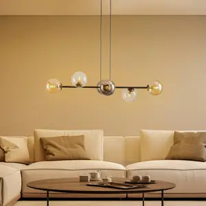EMIBIG LIGHTING Suspension Glassy, 6 lampes, graphite/ambre/clair, ver... pas cher
